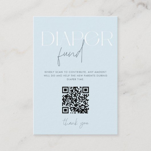 Moderne Blue Diaper Fund Baby shower QR Code Informatiekaartje (Voorkant)