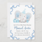 Moderne Blue Elephant Baby Shower Uitnodigingen (Voorkant)