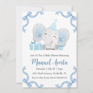Moderne Blue Elephant Baby Shower Uitnodigingen
