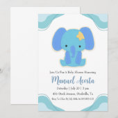 Moderne Blue Elephant Baby Shower Uitnodigingen (Voorkant / Achterkant)