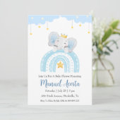 Moderne Blue Elephant Baby Shower Uitnodigingen (Staand voorkant)