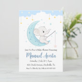 Moderne Blue Elephant Baby Shower Uitnodigingen (Staand voorkant)