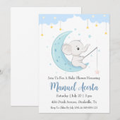 Moderne Blue Elephant Baby Shower Uitnodigingen (Voorkant / Achterkant)