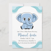 Moderne Blue Elephant Baby Shower Uitnodigingen (Voorkant)