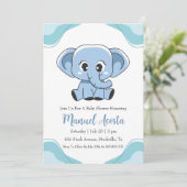 Moderne Blue Elephant Baby Shower Uitnodigingen (Staand voorkant)