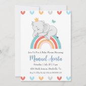 Moderne Blue Elephant Baby Shower Uitnodigingen (Voorkant)