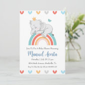 Moderne Blue Elephant Baby Shower Uitnodigingen (Staand voorkant)