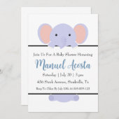 Moderne Blue Elephant Baby Shower Uitnodigingen (Voorkant / Achterkant)