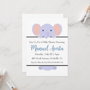 Moderne Blue Elephant Baby Shower Uitnodigingen