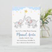 Moderne Blue Elephant Baby Shower Uitnodigingen (Staand voorkant)