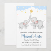 Moderne Blue Elephant Baby Shower Uitnodigingen (Voorkant / Achterkant)