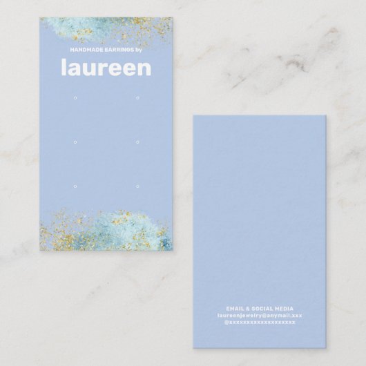 Moderne Blue en Gold Earring Display Holder Kaart Visitekaartje (Voorkant / Achterkant)