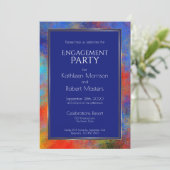 Moderne Blue Gold Red Waterverf Engagement Party Kaart (Staand voorkant)