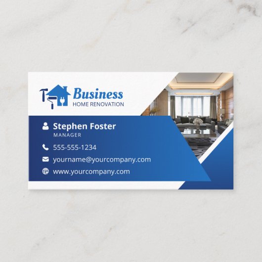 Moderne Blue Home renovatie Aannemer verbouwen Visitekaartje (Voorkant)