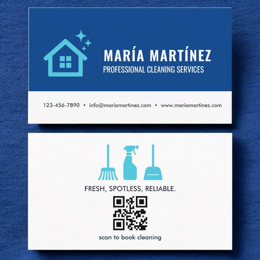 Moderne Blue House schoonmaakdiensten QR-code Visitekaartje