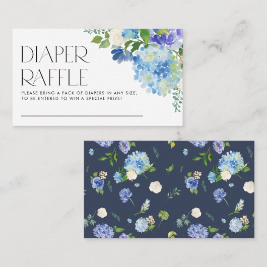 Moderne Blue Hydrangea Baby shower Luier Raffle Informatiekaartje (Voorkant / Achterkant)