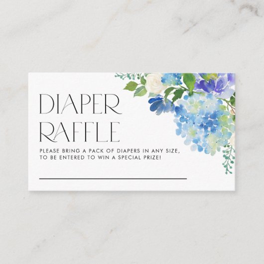 Moderne Blue Hydrangea Baby shower Luier Raffle Informatiekaartje (Voorkant)