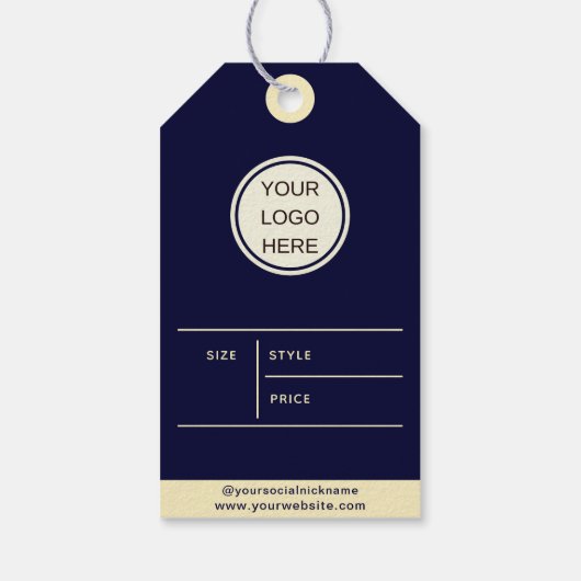 Moderne Blue Kledinglabels Bewerkbare Retail Label Cadeaulabel (Achterkant)