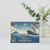 Moderne Blue Nautical Memorial Day Feestdagenkaart (Staand voorkant)