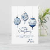 Moderne Blue Nordic Style Ornamenten Kerst Feestdagenkaart (Staand voorkant)