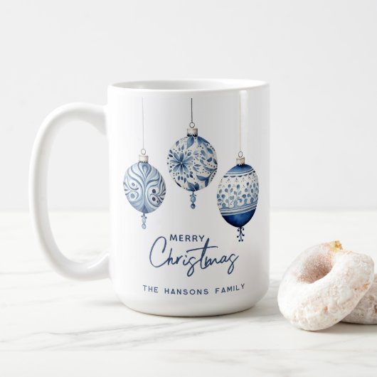 Moderne Blue Nordic Style Ornamenten Vrolijk Kerst Koffiemok (Met donut)