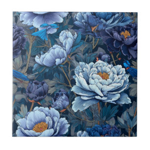 Moderne Blue Peonies Tegels voor Home Flooring Tegeltje