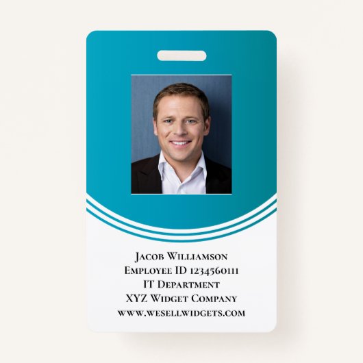 Moderne Blue Professional Business Employee Photo Badge (Voorkant)