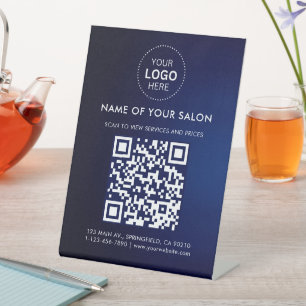 Moderne Blue Salon Zakelijke QR-code en Logo Reclamebord Met Voetstuk