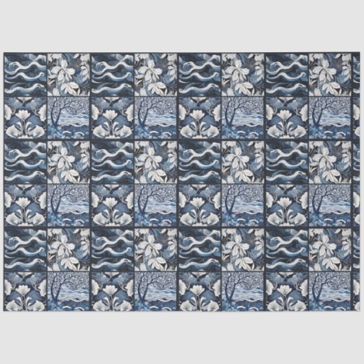 Moderne Blue Tegel Decoupage Tissuepapier (Voorkant)