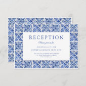 Moderne Blue Tegels bruiloft receptie Informatiekaartje (Voorkant / Achterkant)