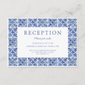 Moderne Blue Tegels bruiloft receptie Informatiekaartje (Voorkant)