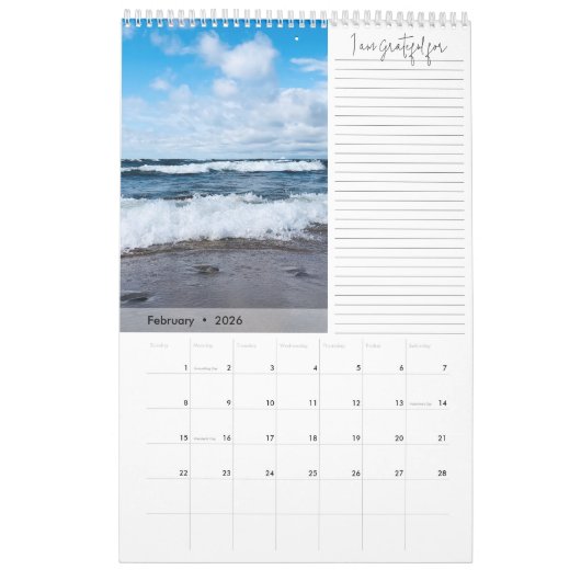 Moderne Blue Wave Fotografie Dankbaarheidskalender Kalender (Feb 2026)