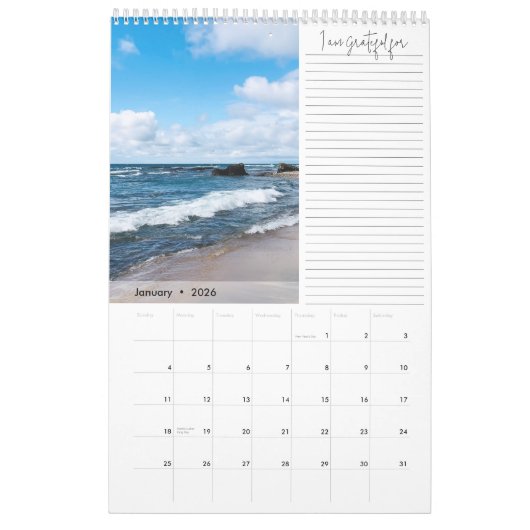 Moderne Blue Wave Fotografie Dankbaarheidskalender Kalender (Jan 2026)