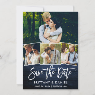 Moderne Blue Wood van het Manuscript van de Borste Save The Date