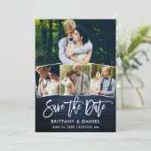 Moderne Blue Wood van het Manuscript van de Borste Save The Date (Staand voorkant)