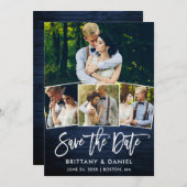 Moderne Blue Wood van het Manuscript van de Borste Save The Date (Voorkant / Achterkant)