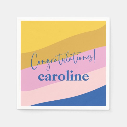Moderne Blue Yellow Custom Gefeliciteerd Afstudere Servet (Voorkant)