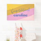 Moderne Blue Yellow Custom Gefeliciteerd Afstudere Spandoek (Insitu)