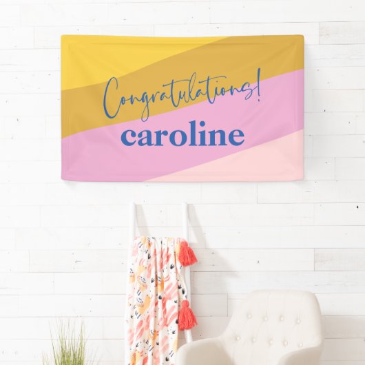 Moderne Blue Yellow Custom Gefeliciteerd Afstudere Spandoek (Insitu)