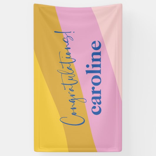 Moderne Blue Yellow Custom Gefeliciteerd Afstudere Spandoek (Verticaal)