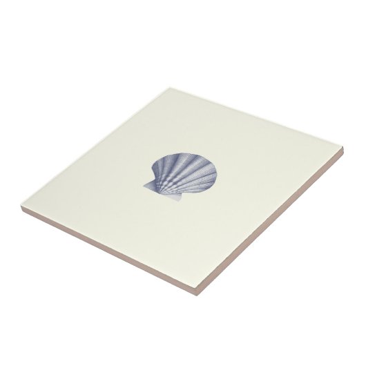 Moderne  Blue Zee Shell op Ivoor Tegeltje (Zijkant)