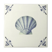 Moderne Blue Zee Shell op Ivoor Tegeltje (Voorkant)