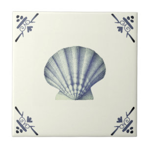 Moderne  Blue Zee Shell op Ivoor Tegeltje