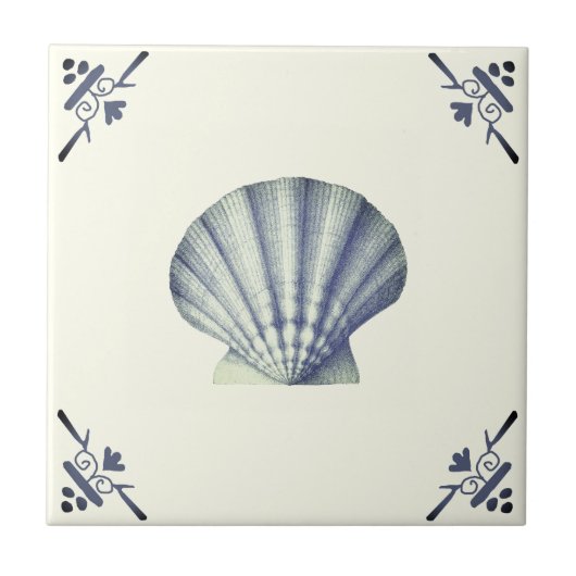 Moderne  Blue Zee Shell op Ivoor Tegeltje (Voorkant)
