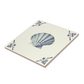 Moderne  Blue Zee Shell op Ivoor Tegeltje (Zijkant)