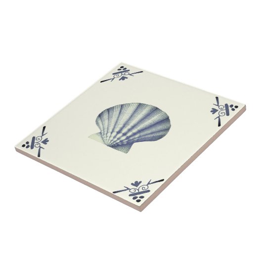 Moderne Blue Zee Shell op Ivoor Tegeltje (Zijkant)