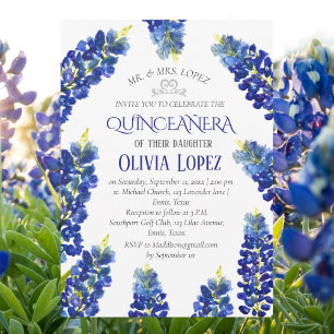 Moderne Bluebonnets Quinceañera Floral 15 Verjaard Kaart
