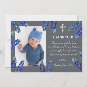 Moderne Bluebonnets Stoffig Blauw Kruis Jongen Doo Bedankkaart