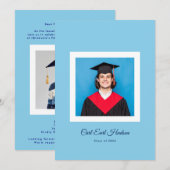 Moderne Blues & Witte Hogeschoolfoto Afstudeerders Aankondiging (Voorkant / Achterkant)