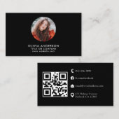 Moderne Blush & Black QR Code Foto Visitekaartje (Voorkant / Achterkant)